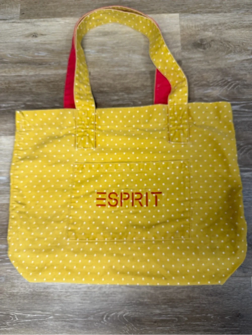 Vintage Y2K Rare 80s/90s ESPRIT Yellow Polka Dot Red Straps Tote Bag Made In USA